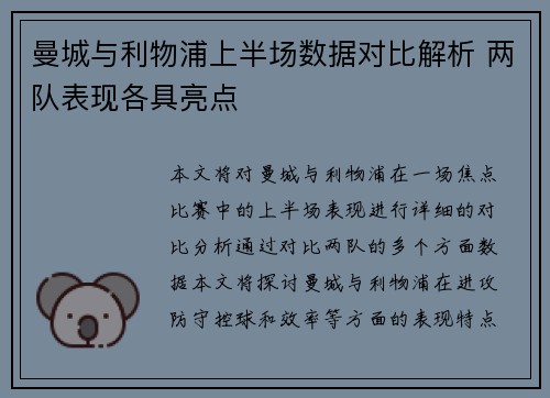 曼城与利物浦上半场数据对比解析 两队表现各具亮点